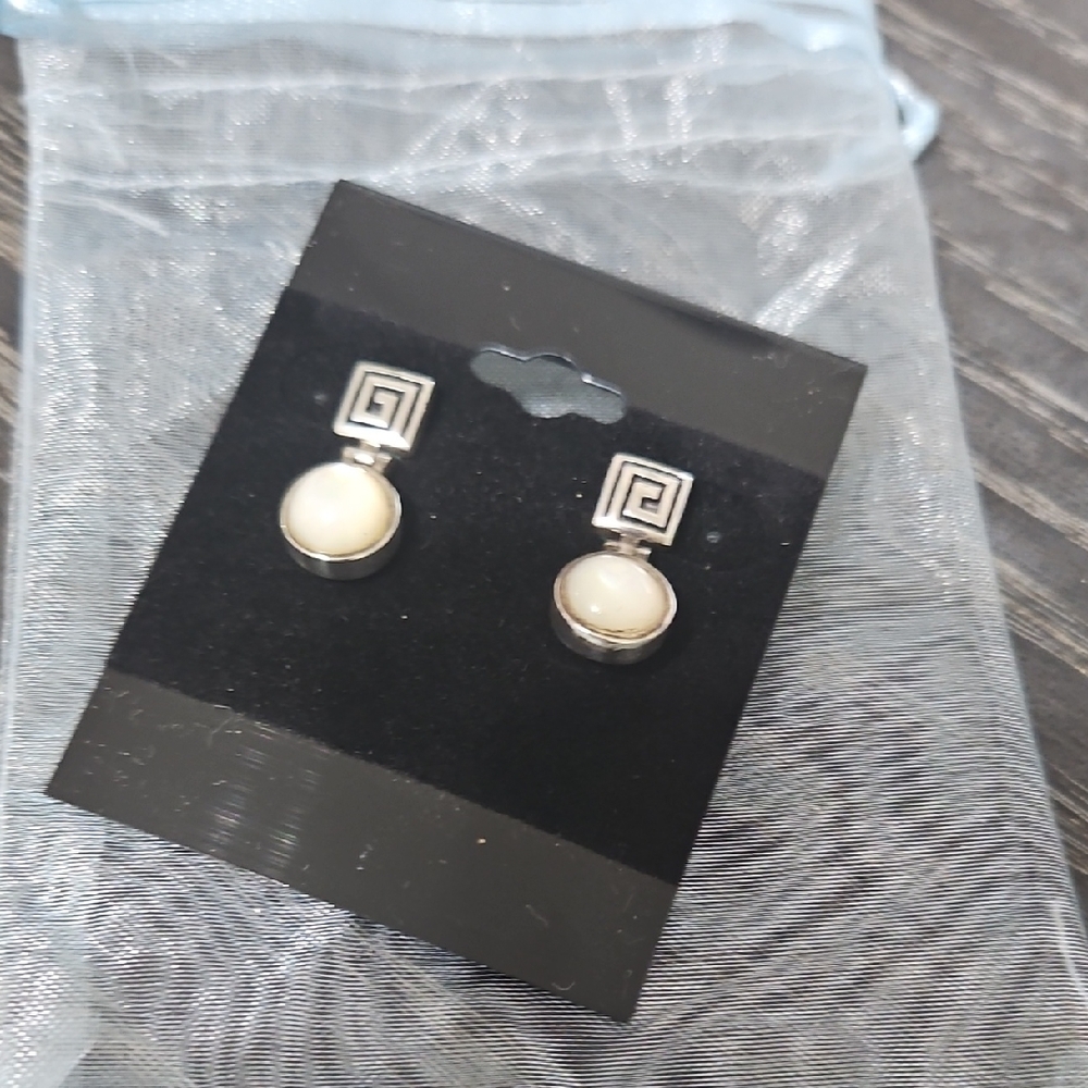 Silpade Greek Key Pearl Earrings